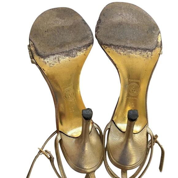 Authentic y2k 2000's vtg. Gold Logo Versace Strappy heels size‎ 6/36. - Picture 7 of 7